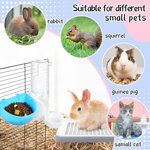 19 Pcs Rabbit Starter Kit Small Bunny Litter Box Animal Grooming Kit Water Bottle Bunny Toys Hay Feeder Bowl Blankets with Cleaning Set for Guinea Pig Rabbit Accessories - color: White, style: Cloud