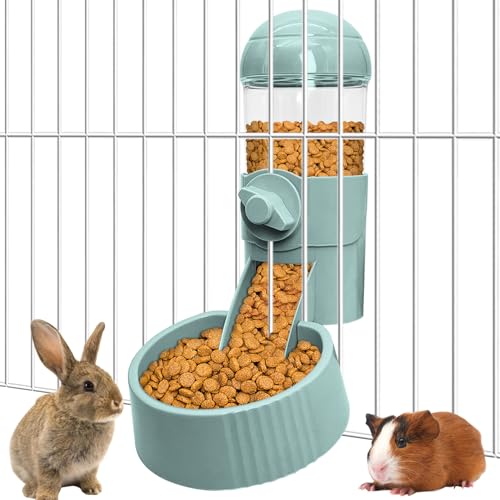 Tfwadmx Rabbit Hanging Auto Food Dispenser Pet Cage Suspended Food Bowl Chinchilla Gravity Detachable Feeder for Puppy Kitten Bunny Ferrets Guinea Pig (Blue)