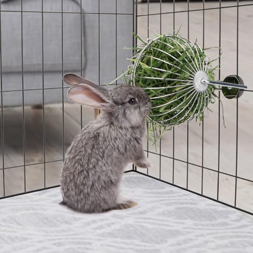 Rabbit Hay Ball Stainless Steel Hanging Feed Dispenser for Bunny Hamster Guinea Pig Rat Chinchilla (B: 5.11inch, Silver) - size: B: 5.11inch