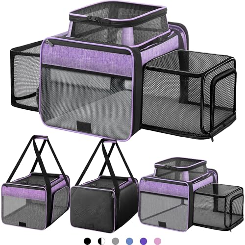 Top and 2 Sides Expandable Cat Carrier 18x11x11 TSA Airline Approved | Dog Carriers for Small Dogs, Soft-Sided Pet Carrier, Anti-Scratch Mesh, Lockable Zippers, for Kitten, Rabbit, Puppy, Purple - color: Purple, size: 18.0"L x 11.0"W x 11.0"H