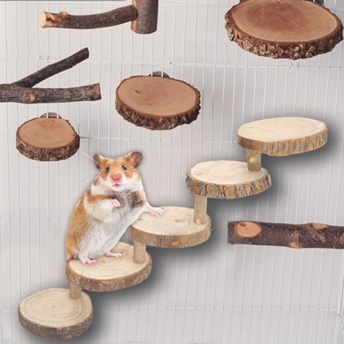 Tiiyee Wooden Hamster Ladder, Bird Parrot Ladder Perch Wood Climbing Bridge | Parakeet Cage Toy Ramps Exercise Stands Activity Platform Playground Accessories for Small Animals Gerbil Mice Mouse Rat