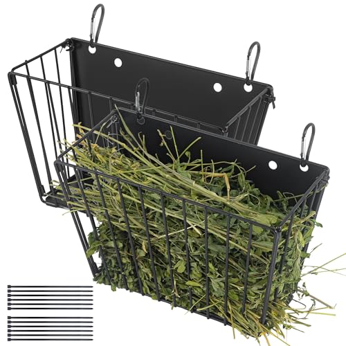 2PCS Rabbit Hay Feeder with Heavy-Duty Metal Frame Guinea Pig Hay Feeder for Rabbits， Bunny, Guinea Pigs, Chinchillas， 9.6x4.5x6.3 inch - color: Black-2PCS