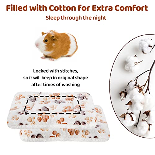 Amakunft 2 Pcs Guinea Pig Bed Mat Washable, Rabbit Winter Bed Pad for Indoor, Warm Small Animal Bed Mattres, Fleece Sleeping Pad for Bunny, Rat, Hedgehog, Sugar Glider, Chinchilla (Paw, Medium) - size: Medium