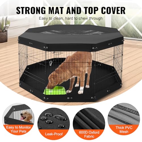 VEVOR Dog Playpen, 8 Pcs 30" H x 24" W Panels Foldable Metal Pet Exercise Pen, Dog Fence Indoor and Outdoor Pen with Door, Bottom Pad and Top Cover, Pet Playpen for Dogs, Cats, Other Small Animals - size: 8 panels 30*24in, style: Playpen + Top Cover & Bot