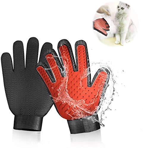 Pet Grooming Glove Hair Remover Brush Gentle Deshedding Efficient Pet Mitt Pet Massage Gloves Left & Right Hand Draw Dogs Cats Horses Long Short Fur (1Pair Left & Right Hand) - color: Red