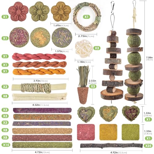 ERKOON 100PCS Rabbit Chew Toys, Natural Timothy Grass Cakes Guinea Pig Toys, Small Animal Teeth Grinding Treats for Bunny Hamster Chinchilla, Safe Dental Care Snacks - size: 100