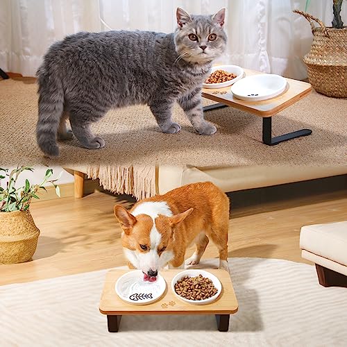 COMESOON 5" Ceramic Cat Bowl with Paws Pattern, Cat Food Bowl for Food and Water, Healthy Cat Dishes for Indoor Cats and Small Dogs, Dishwasher Safe & Microwaveable - White