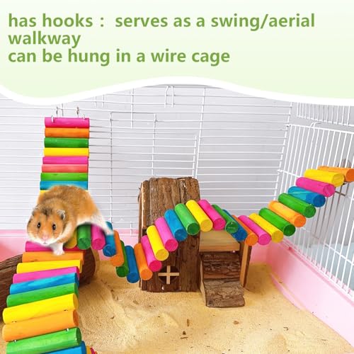 2-Pack Hamster Bridge 15.7 x 2.4 Inch Colorful Flexible Bendy Climbing Ladder Hanging Wooden Stairs Chew Toy for Bird Parrot Chipmunk Sugar Glider Gerbil Mice