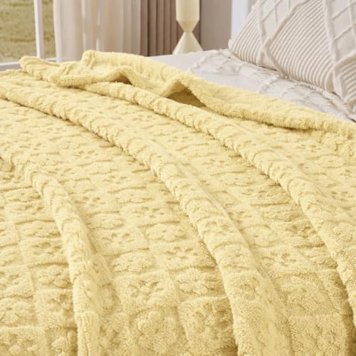 Yellow Floral Plush Throw Blanket 50 x 60 Inch, Soft Fuzzy Fleece, Cozy Decorative Blanket for Couch, Sofa, Bed and Bedroom - color: Floral-yellow, size: throw(50x60)