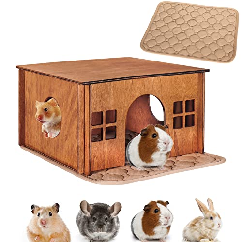 Wooden Guinea Pig Hideout, Small Animal Houses Habitats,Large Hideout House for Small Rabbit Chinchilla Gerbil, Sturdy Hamster Hideout Bed Hutch Bunny Cage - color: Brown Style 1, size: Medium