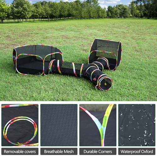 Outdoor Cat Enclosure, 3-in-1 Portable Pop Up Cat Mesh Tent with Tunnel for Cat Run, Easy Set Up and Foldable Catio Playground for Indoor Cats, Rabbits & Small Animals, Includes Storage Bag - size: 3-in-1 cat enclosures set