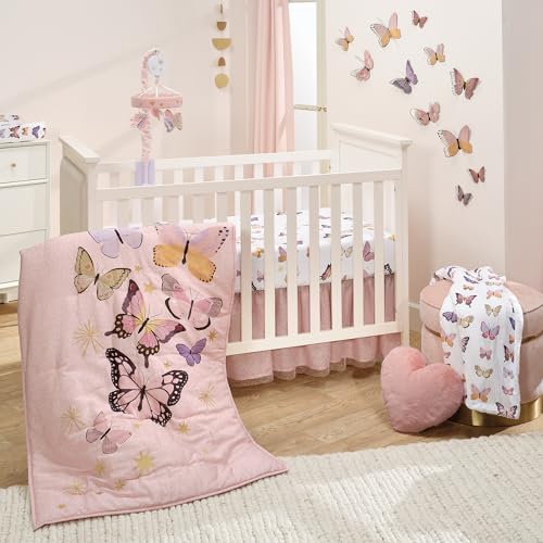 Lambs & Ivy Butterfly Dreams Breathable 100% Cotton Fitted Baby Crib Sheet - color: Butterfly Dreams