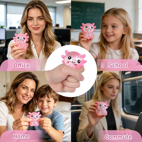 Pink Axolotl Squeeze Toy, Slow Rise squishies Relief Sensory Toy | Cute Squeeze Anxiety Pressure Ball, Portable Calming Fidget Toy for ADHD Autism, Gift Box Packed - color: Single Pink Sitting Axolotl