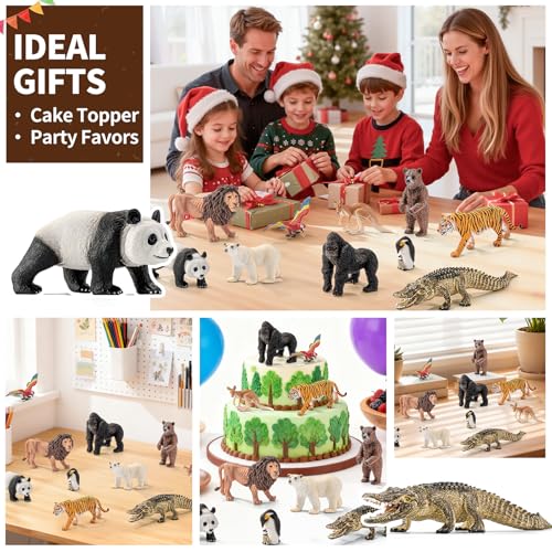 Large Safari Animals Figures Toys Wild Zoo Animal Figurines | Realistic Jungle Zoo Animal Set for Kids, with Kangaroo, Gorilla, Grizzly bear, Crocodile, Polar Bear, Penguin, Tiger, Panda - style: 10PCS Zoo Animal
