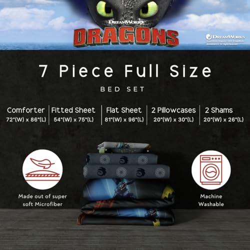 How to Train Your Dragon Kids Bedding Super Soft & Cozy Reversible Microfiber Comforter and Sheet Set with Sham, 7 Piece Full Size, (Officially Licensed Product) By Franco - color: How to Train Your Dragon, size: Full