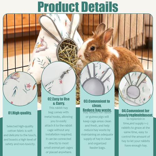 Soft Cotton Bunny Hay Feeder Bag, Cute Triangle Rabbit Hay Holder with 3D Ears, Hanging Hay Dispenser for Guinea Pigs, Chinchillas & Small Pets, Breathable & Washable Cage Accessories