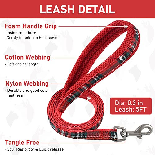GAMUDA Small Dog Harness Collar and Leash Set, Step in No Chock No Pull Soft Mesh Adjustable Dog Vest Harnesses Plaid Reflective for Dogs Puppy Cats Kitten Rabbit (Red, M) - color: Red, size: M