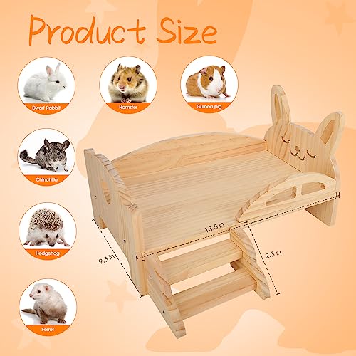 BWOGUE Wooden Guinea Pig Bed with Stairs, Guinea Pig Platform Bed | Guinea Pig Wood Bed Platform, 2-in-1 Design, Washable Soft Fleece Mat, 13.5 x 8.5 x 8.7 in, Hamsters & Chinchillas - size: 13.5''×9.3''×3.3''