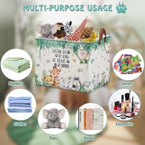 Jungle Nursery Decor Basket 36L Woodland Forest Animal Baby Gift Basket Safari Giraffe Lion Elephant Nursery Hamper Kid Monkey Rhino Storage Toy Bin Hippo Meerkat Clothes Book Toy Organizer Box - color: Natural/Neutral