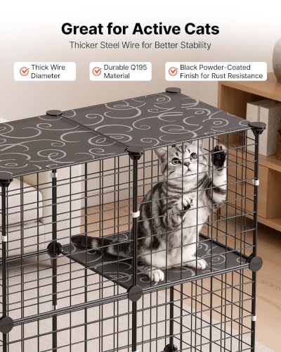 VEVOR Cat Cage 3-Tier 28"x13.98"x40.98" DIY Cat Playpen Indoor Enclosure, Detachable Metal Wire Kennel Crate, Large Exercise Place Ideal for 1-2 Cats, Kittens, Rabbits, Ferrets & Small Animals, Black - size: 28.0"L x 14.0"W x 41.0"H