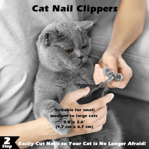 3PCS Cat Grooming Supplies, Cat Brush & Nail Clipper/Trimmer & Flea Comb for Shedding Indoor Cats Essentials Stuff Accessories (Black) - color: Black