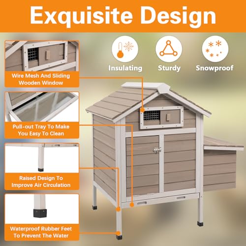 Gowoodhut Chicken Coop Rabbit Hutch with Removable Trays,Raised Floor Hen House with Nesting Box,Wooden Outdoor Poultry Cage Pet House with Ramp Run Hen Cage for Garden Backyard(Grey) - size: Chicken-26