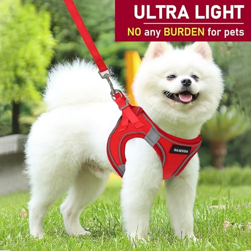 GAMUDA Small Pet Harness Collar and Leash Set, Step in No Chock No Pull Linen Fabric Soft Mesh Dog Vest Harnesses Reflective for Dogs Puppy Cats Kitten Rabbit (Red, XXS) - color: Red, size: XXS