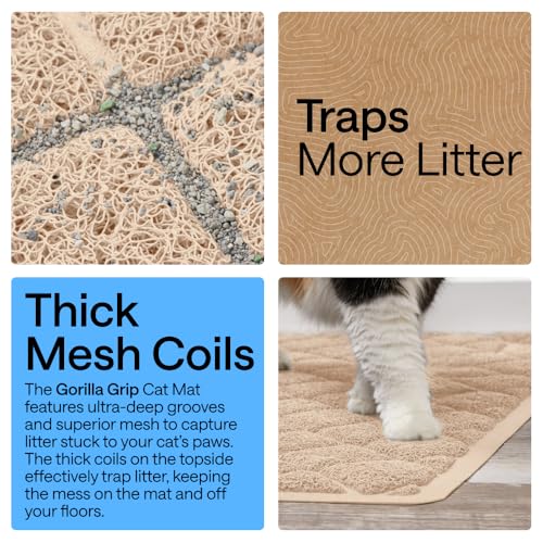 GORILLA GRIP Cat Litter Box Mat, Cushioned Coil Mesh Litter Trapping Mats, Scatter Control Supplies for Less Mess, Phthalate Free, Ultra Deep Catch Grooves, Rinse or Vacuum to Clean, 24x17 Beige - color: Beige, style: Small (24" x 17")