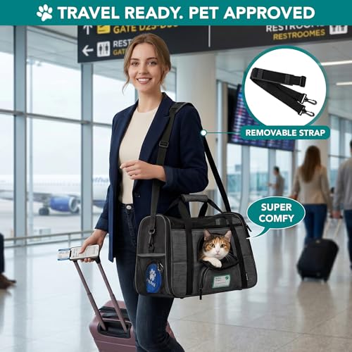 PetAmi Airline Approved Pet Carrier Cats Small Dogs, Small Heather Charcoal | Soft Sided TSA Travel Bag, Sherpa Bed, Breathable Mesh Ventilation, Collapsible Bowl, Fits Under Seat, Up to 18 lbs - color: Charcoal, size: Small - 17"L x 10.2"W x 11.2"H