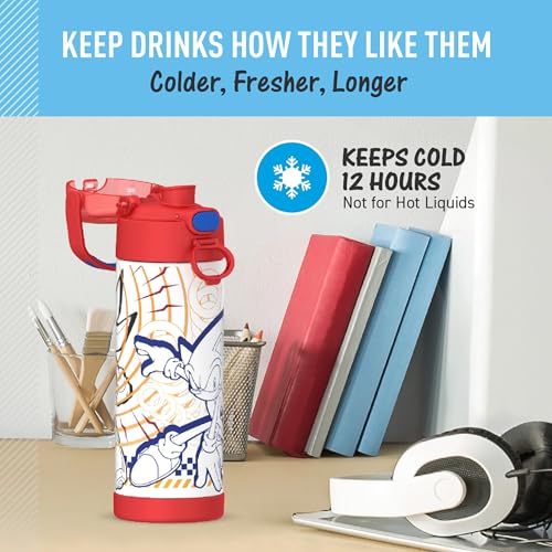 THERMOS FUNTAINER Water Bottle with Spout, 16oz, Sonic | Kids Stainless Steel Insulated Water Bottle, Keeps Drinks Cold Longer for School & Play, BPA-Free - color: Sonic, size: 16 Ounces
