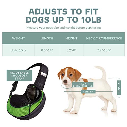 Expandable Pet Carrier Sling Bag - Small Dog, Puppy and Cat Carrier Front Shoulder Backpack w/Harness Strap - Carrying Pouch for ESA, Animal Travel - PU Leather Bottom, Mesh Pocket by Katziela (Green) - color: Green