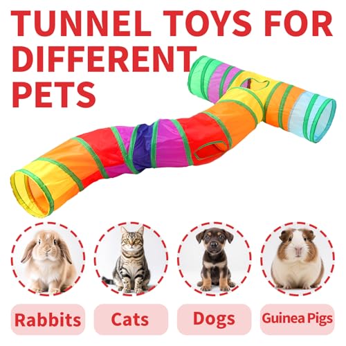 Pet Cat Tunnel, S-T Size Tunnels for Indoor Cats, Collapsible Pet Tunnel for Kitten, Puppy, Rabbit, 25cm-Wide Tunnels, Durable & Breathable, with Peek Hole Toy Ball - color: S-T Configuration Tunnel & Rainbow
