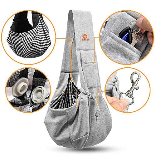 Tomkas Small Dog Cat Sling Carrier Puppy Purse Travel Wrap Soft Crossbody Pet Bag (Gray, M - Classic Pocket & Classic Strap) - color: Gray
