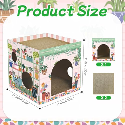 Cinrobiye Cardboard Cat House with 2 Pcs Scratching Pad，Pet Hideaway Cave Board Bed Playhouse Condo Box Decor Small Animals Scratcher Bed for Indoor Cats Kittens Rabbits Bunny - color: Light green