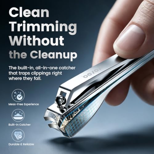 BEZOX Nail Clipper with Catcher - Silver | Splatter-Proof Fingernail Clipper and Toenail Clipper for Men, Women & Seniors – Sharp Blade, Premium Stainless Steel