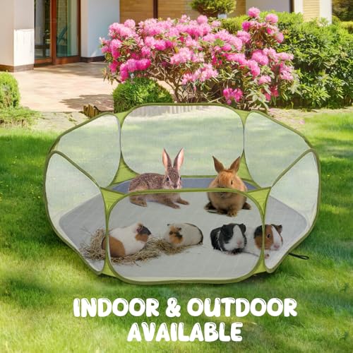 Pawaboo Small Animals Playpen with Pad, Green + Grey | Waterproof, Reusable Pad, Portable Outdoor Yard Fence, For Chick/Kitten/Puppy/Guinea Pig/Rabbits/Chinchillas - color: Green + Grey