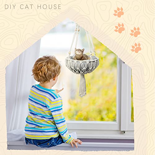 3 Pcs Macrame Cat Hammock, Including Hanging Kitten Bed Scratcher Scratch Pad Swing Bed for Small Cat Small Dog(40 x 12 Inch,Cute Style)