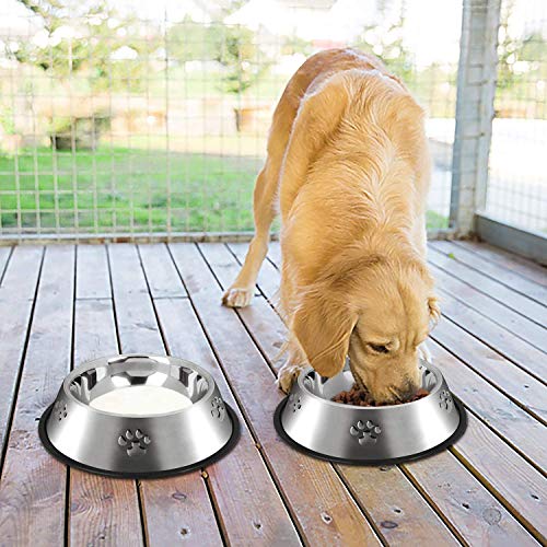 YUDANSI 2 Stainless Steel Dog Bowls, Dog Feeding Dishes, Doggie Plate Food Bowls with Rubber Base, Small and Medium Pet Feeder for Food and Water (M-16.6oz) - size: M-16.6oz
