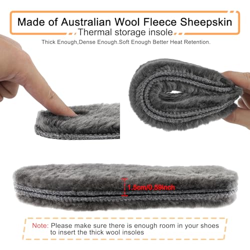 riemot 2 Pairs Women’s Sheepskin Wool Insoles,100% Australian Wool Fleece,15mm Thick Warm Winter Boot Inserts, Cozy Replacement Insoles for Snow Boots, Slippers & Roomy Shoes Beige & Grey EU37/US6 - color: 2 Pairs Beige+grey, size: US 6 Women