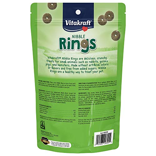 Vitakraft Nibble Rings Tiny Animal Treat, 10.6oz Healthy Crunchy Snack for Rabbit, Guinea Pig, Hamsters & Other Pets, Wholesome Wheat & Alfalfa, Added Vitamins & No Artificial Flavors (Pack of 600) - size: 0.04 Ounce (Pack of 600)