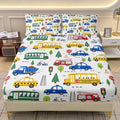 AILONEN City Traffic Twin Fitted Sheet Set, Vehicle Road Printed Bedding with 2 Pillowcases, 16 Inch Pocket, Kids Dorm Bedroom - color: City Bus, size: Twin