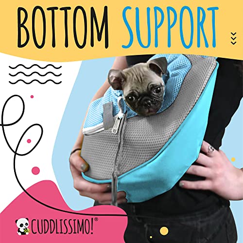 Cuddlissimo Small Dog Sling Carrier, Pet Cat Sling, Puppy Pouch - Blue-S | Teacup & toy breeds under 6 lbs, Yorkie, Chihuahua, kitten, wearable purse-style shoulder bag, hands-free chest carrying - color: Baby Blue