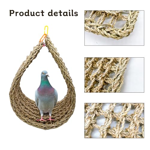 Bird Seagrass Mat 39.4×7" Long Natural Macaw Woven Net Hammock Hanging on Parrot Cage with Hooks Climbing Ladder Swing Chew Toys for Cockatoo Large Parrot Supplies - size: 39.4" × 7"