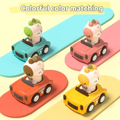 Press to Go Friction Inertia Car, Unicorn Toy Cars for Boys Girls | Animal Racing Cars Toys for Kids, Play Figure Vehicle Set, Birthday Gift for Boy Girl