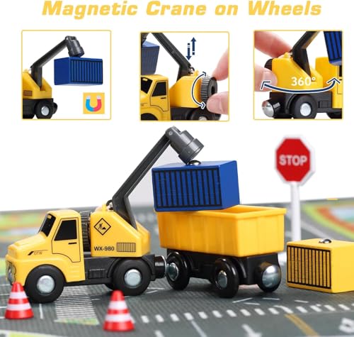 Giant bean 12Pcs Vehicles Battery Operated Train Car Set, Magnetic Mini Construction Set for Wooden Train Track, Bulk Car Toys for Toddlers Boys Girls Kids 3 4 5, Fits for Most Brands | Magnetic Mini Construction Set for Wooden Train Track, Bulk Car Toys