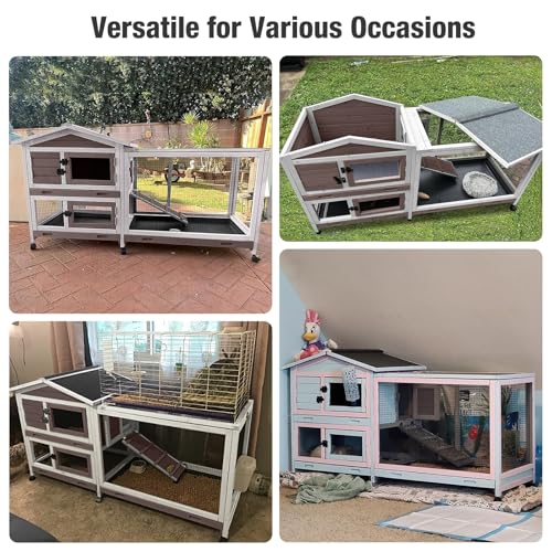 Indoor/Outdoor Rabbit Hutch with Pull-Out Tray, Weatherproof Bunny Cage & Attached Run - Also for Chickens (Brown, L) - color: Light Brown