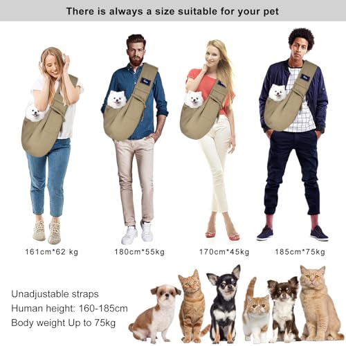 Dog and Cat Sling Carrier - Hands Free Reversible Pet Papoose Bag - Soft Pouch and Tote Design - Suitable for Puppy, Small Dogs Cats Outdoor Travel(Khaki, Unadjustable Strap) - color: Khaki