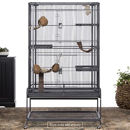 Prevue Pet Products Deluxe Critter Cage - Large 4-Level Metal Small Animal Habitat with Platforms, Ramps, Plush Hammock, Roll-Around Stand & Removable Clean Tray