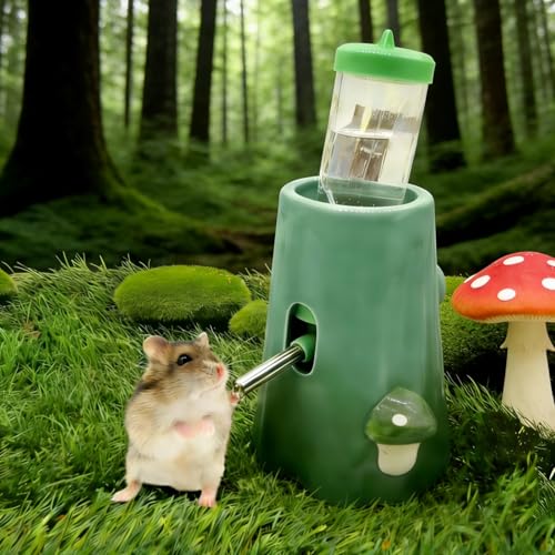 Hamster Water Bottle Adjustable Ceramic Hamster Water Dispenser No Drip Feeder with Food Bowl for Mice Rats Hedgehog Chinchilla Gerbil - color: Green