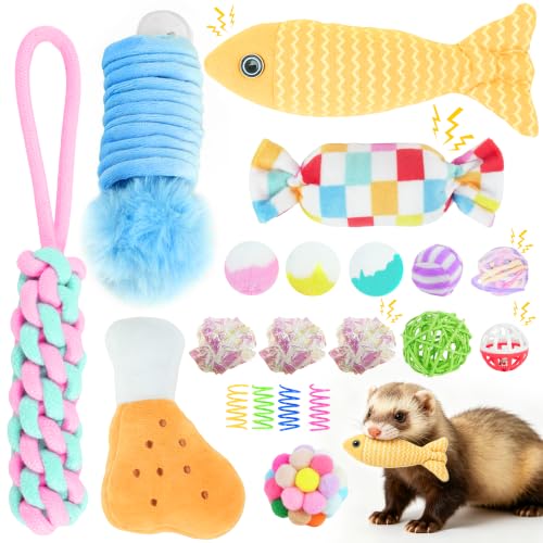 20 Pack Ferret Toys, Ferret Chew Toys, Interactive Toys with Bells | Bell Balls, Sound Toys, Plush Chew Toys, Interactive Play Accessories, Small Animal Enrichment